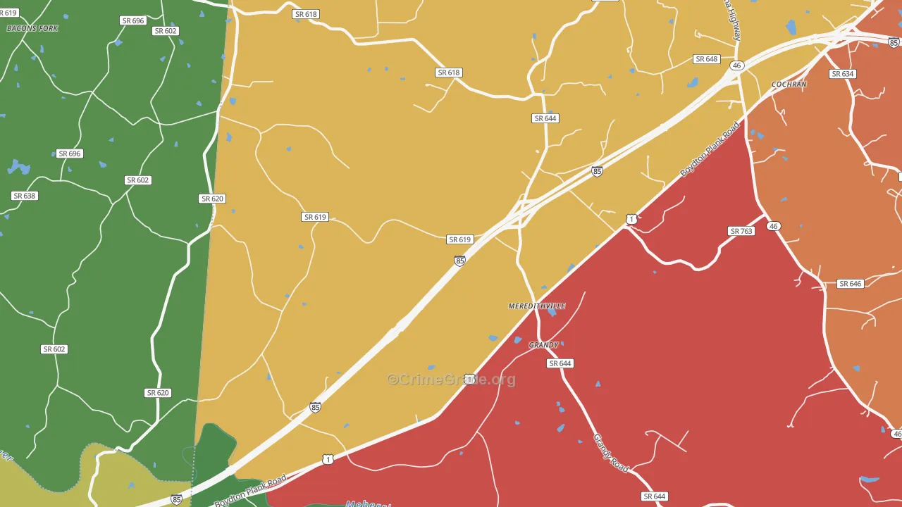 Meredithville, VA Map of Robbery Rates