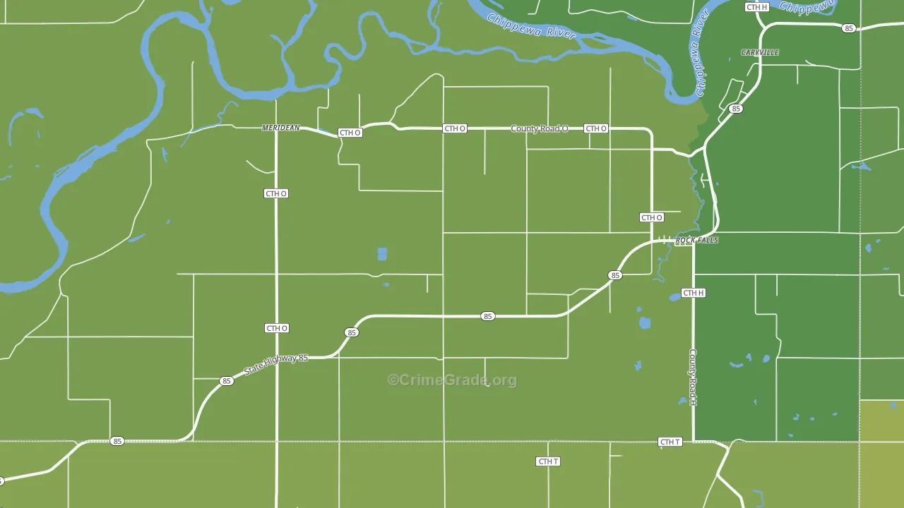 Meridean, WI Map of Robbery Rates