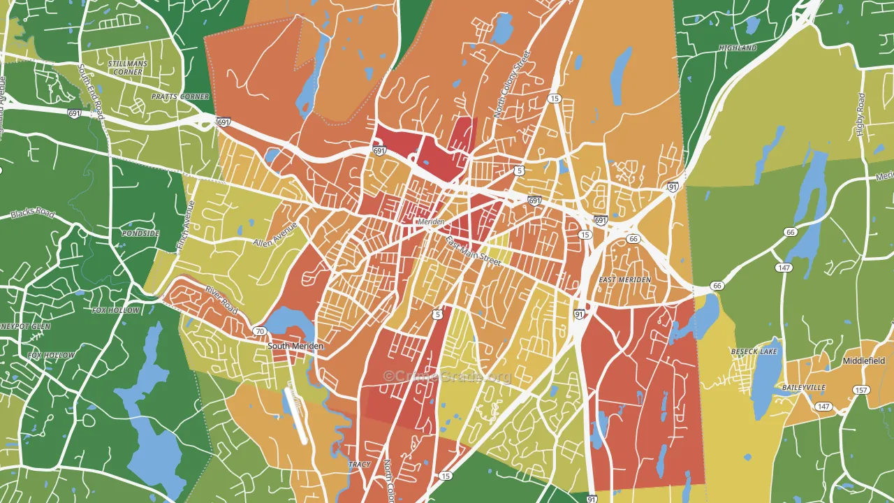 Meriden, CT Map of Robbery Rates