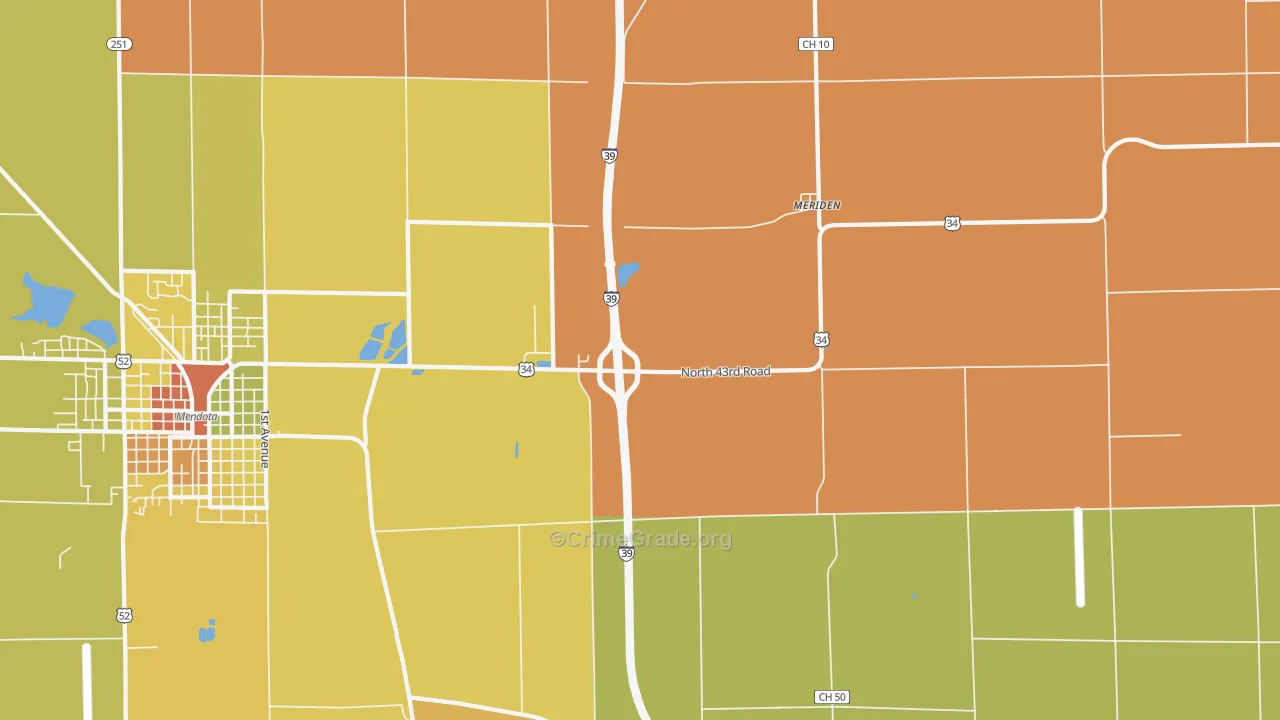 Meriden, IL Map of Robbery Rates