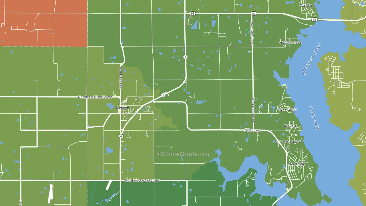 Meriden, KS Map of Robbery Rates