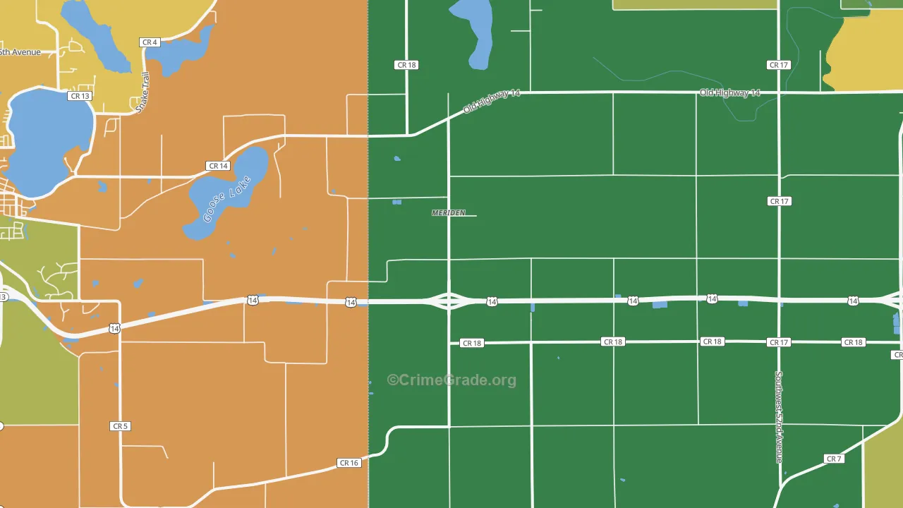 Meriden, MN Map of Robbery Rates