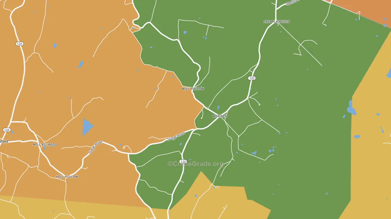 Meriden, NH Map of Robbery Rates
