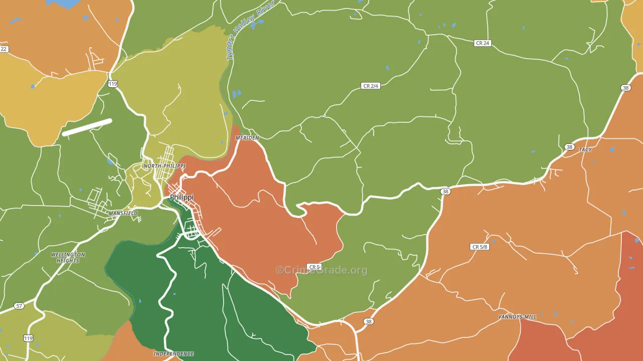 Meriden, WV Map of Robbery Rates