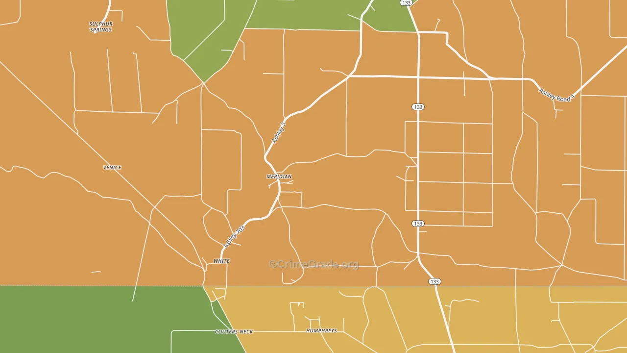 Meridian, AR Map of Robbery Rates