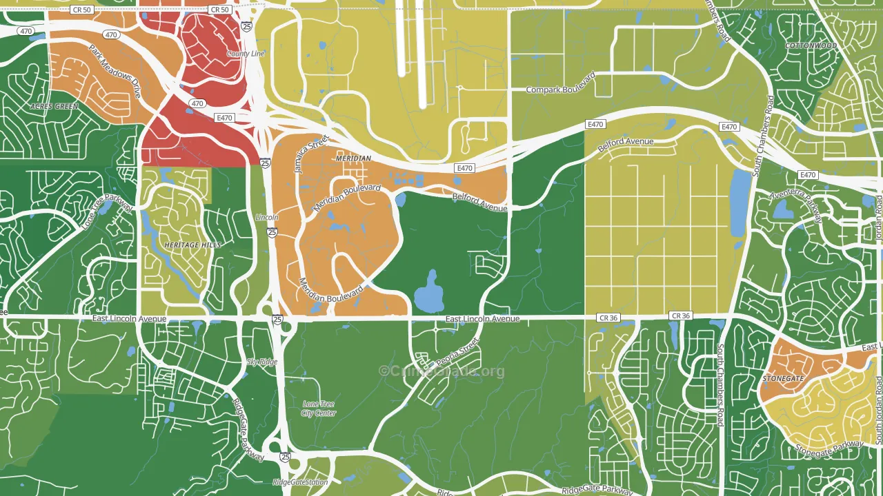 Meridian, CO Map of Robbery Rates