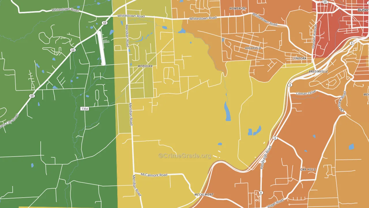 Meridian, PA Map of Robbery Rates