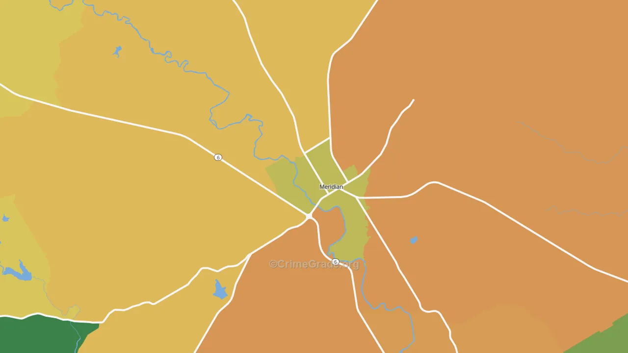 Meridian, TX Map of Robbery Rates