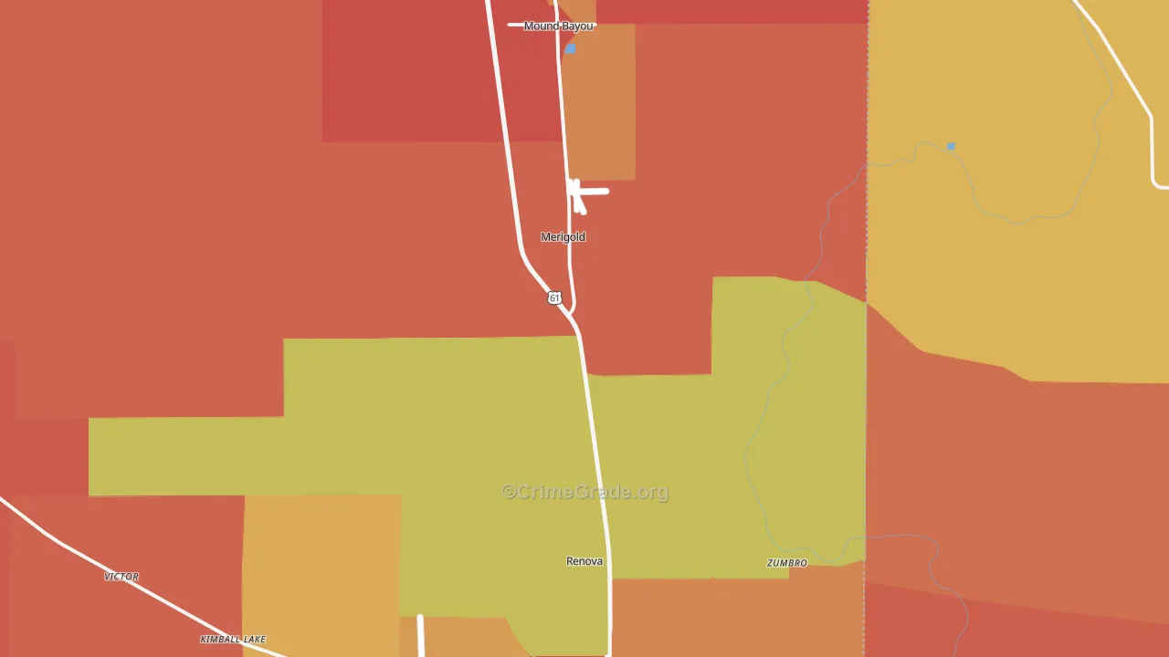 Merigold, MS Map of Robbery Rates