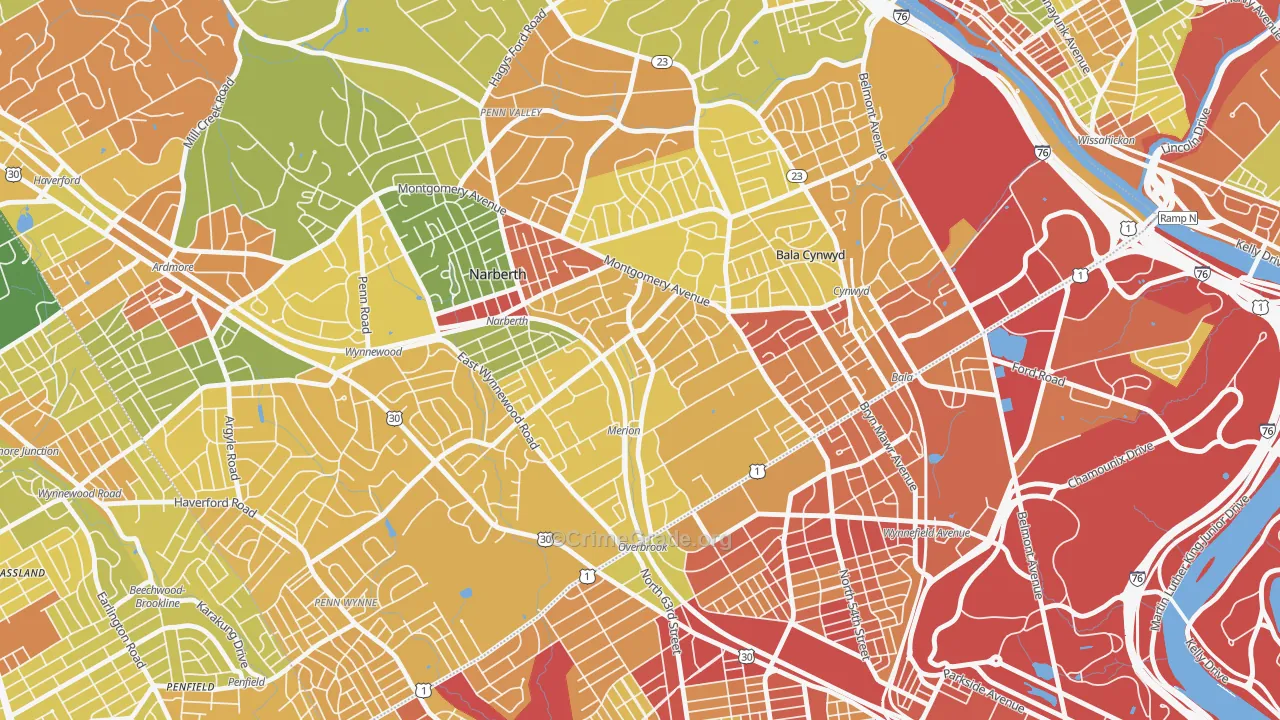 Merion Station, PA Map of Robbery Rates