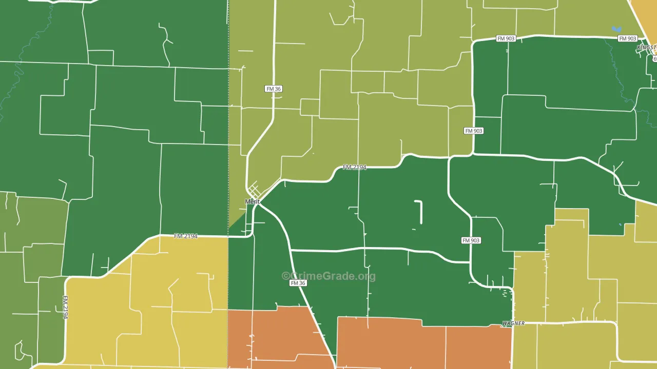 Merit, TX Map of Robbery Rates