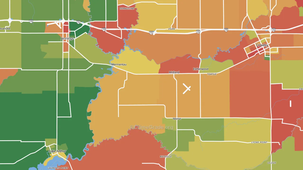 Mermentau, LA Map of Robbery Rates