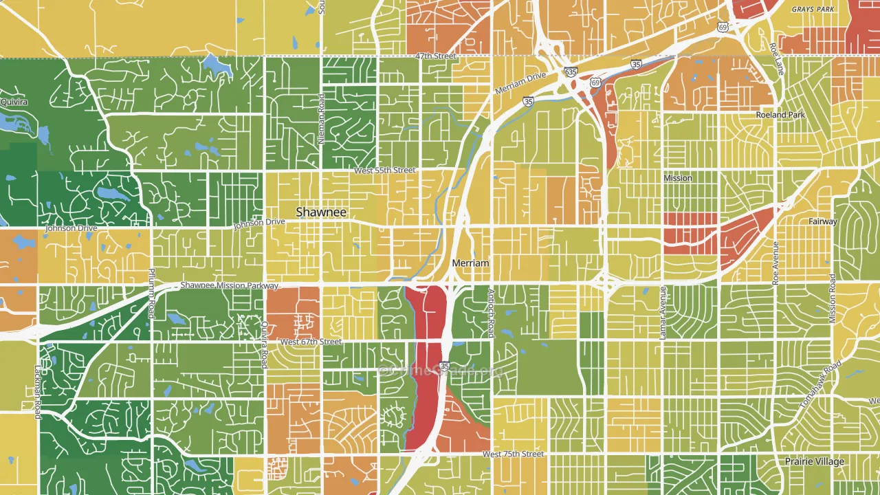 Merriam, KS Map of Robbery Rates