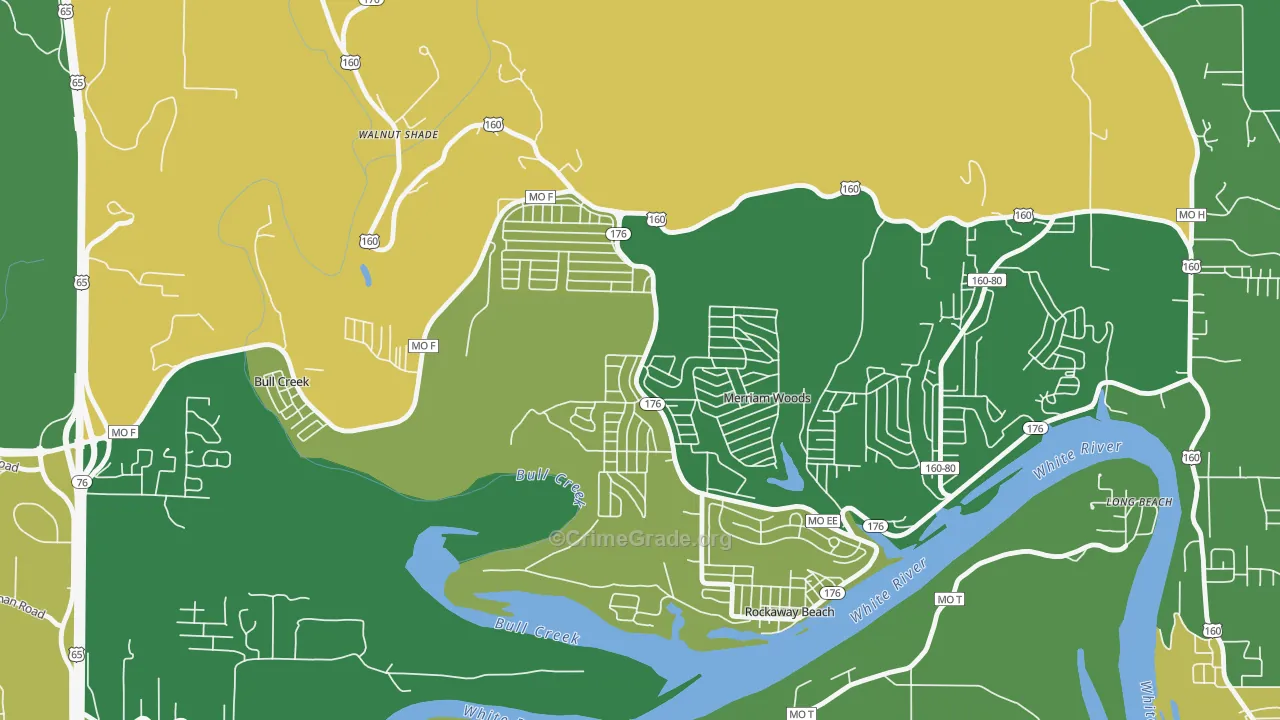 Merriam Woods, MO Map of Robbery Rates