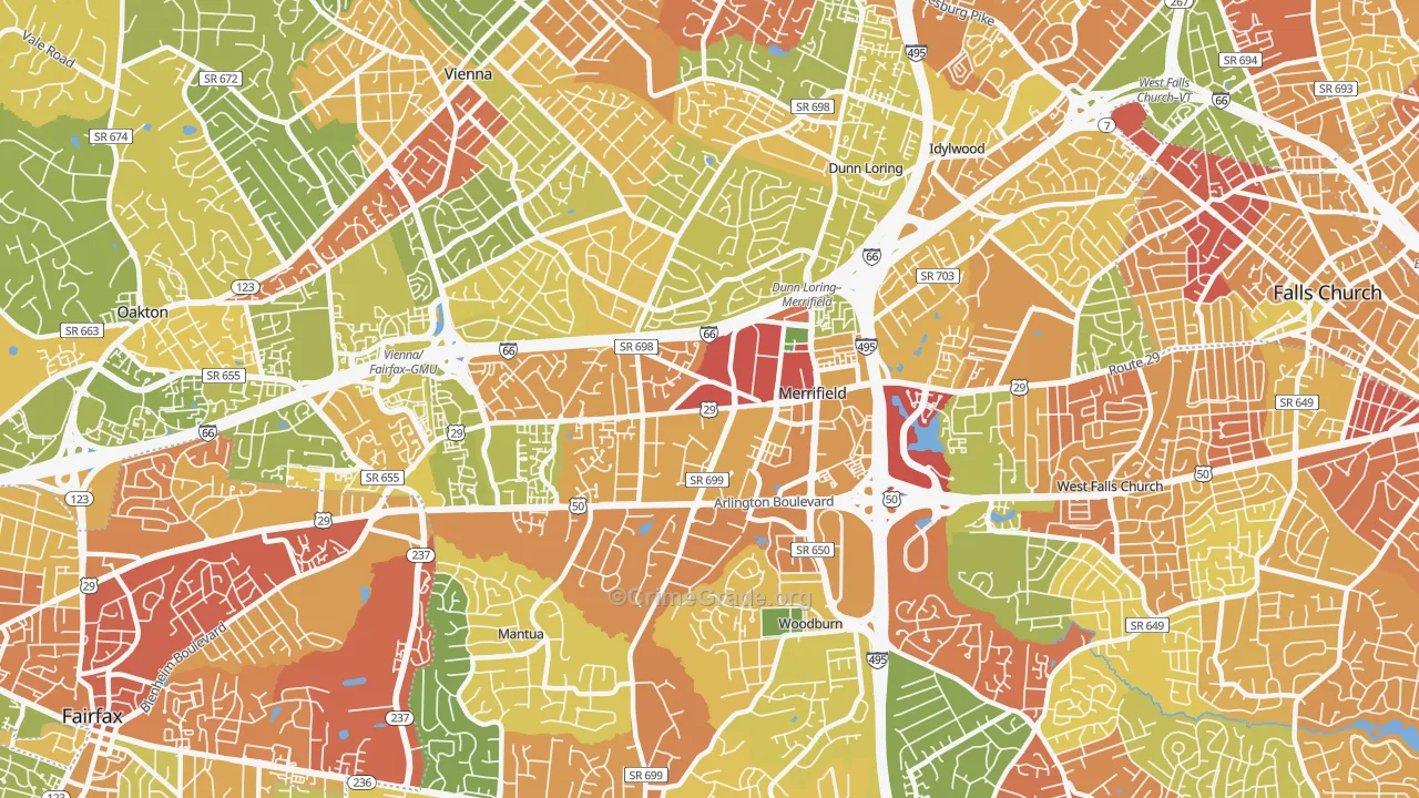 Merrifield, Fairfax, VA Map of Robbery Rates