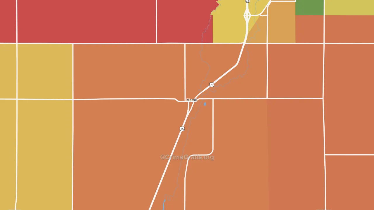 Merrill, IA Map of Robbery Rates