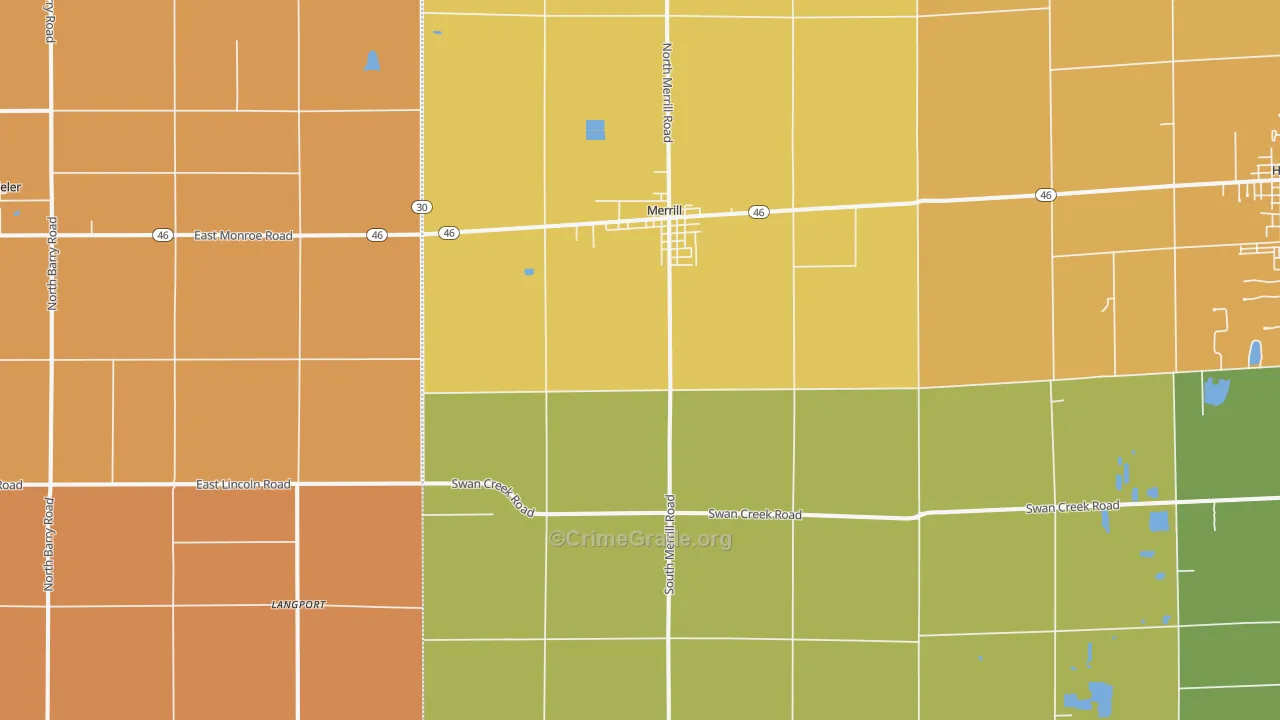 Merrill, MI Map of Robbery Rates