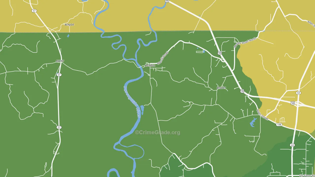 Merrill, MS Map of Robbery Rates
