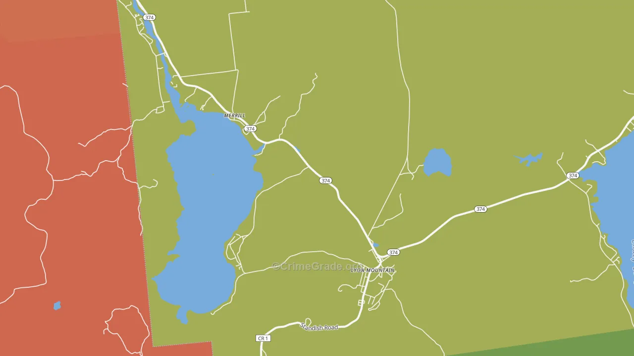 Merrill, NY Map of Robbery Rates