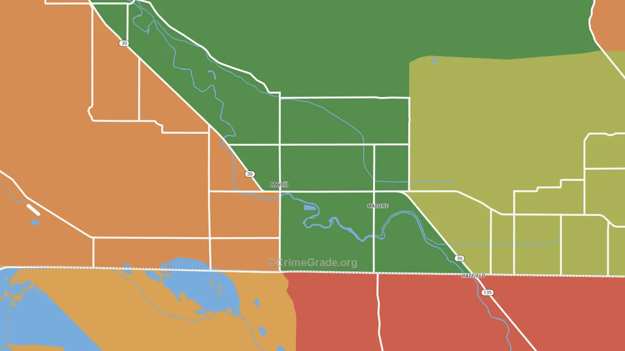 Merrill, OR Map of Robbery Rates