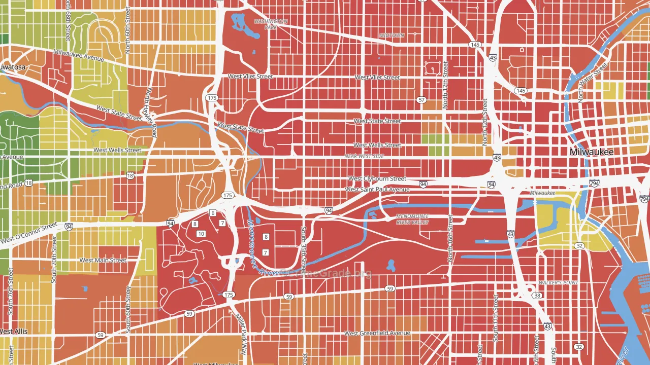 Merrill Park, Milwaukee, WI Map of Robbery Rates