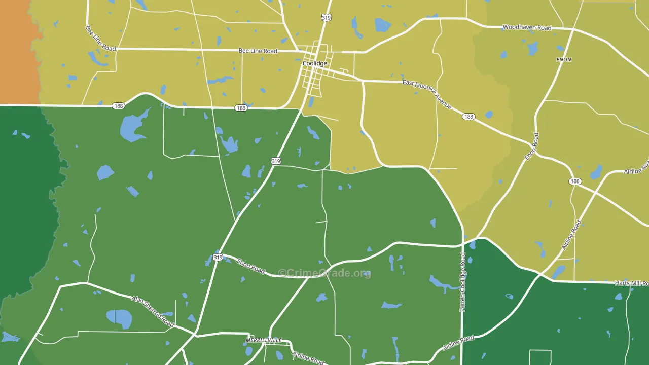Merrillville, GA Map of Robbery Rates