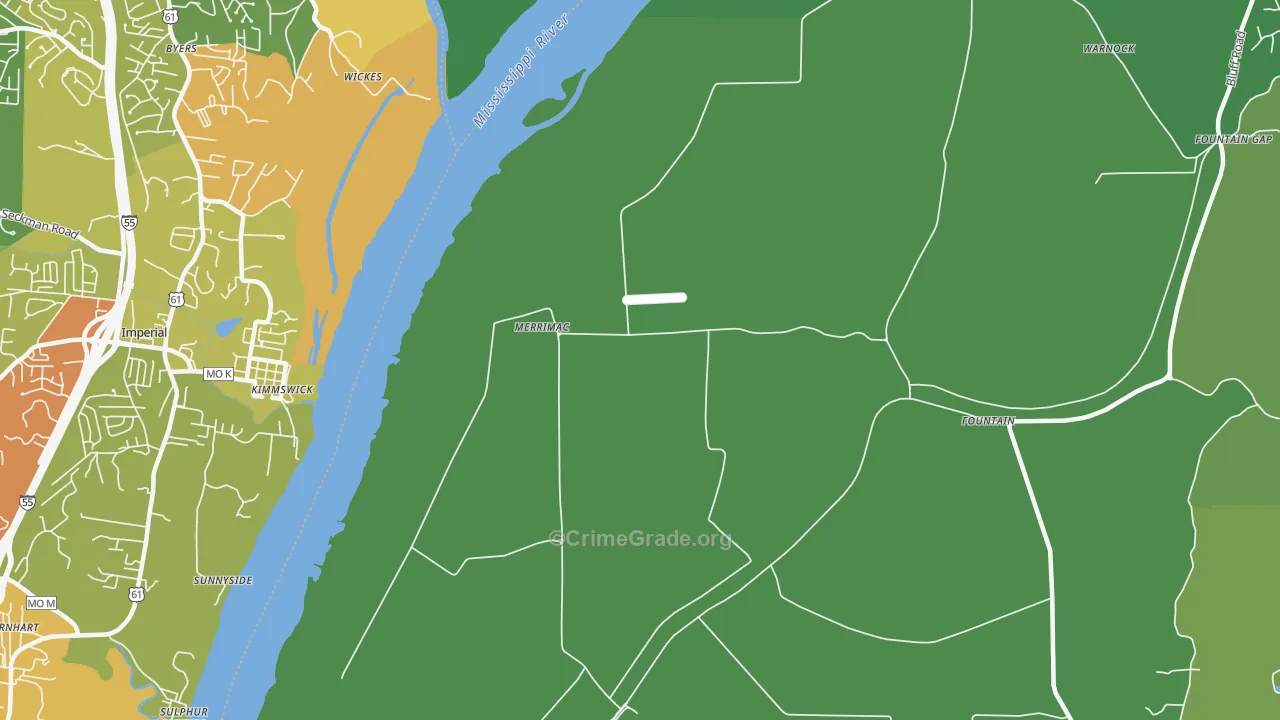 Merrimac, IL Map of Robbery Rates