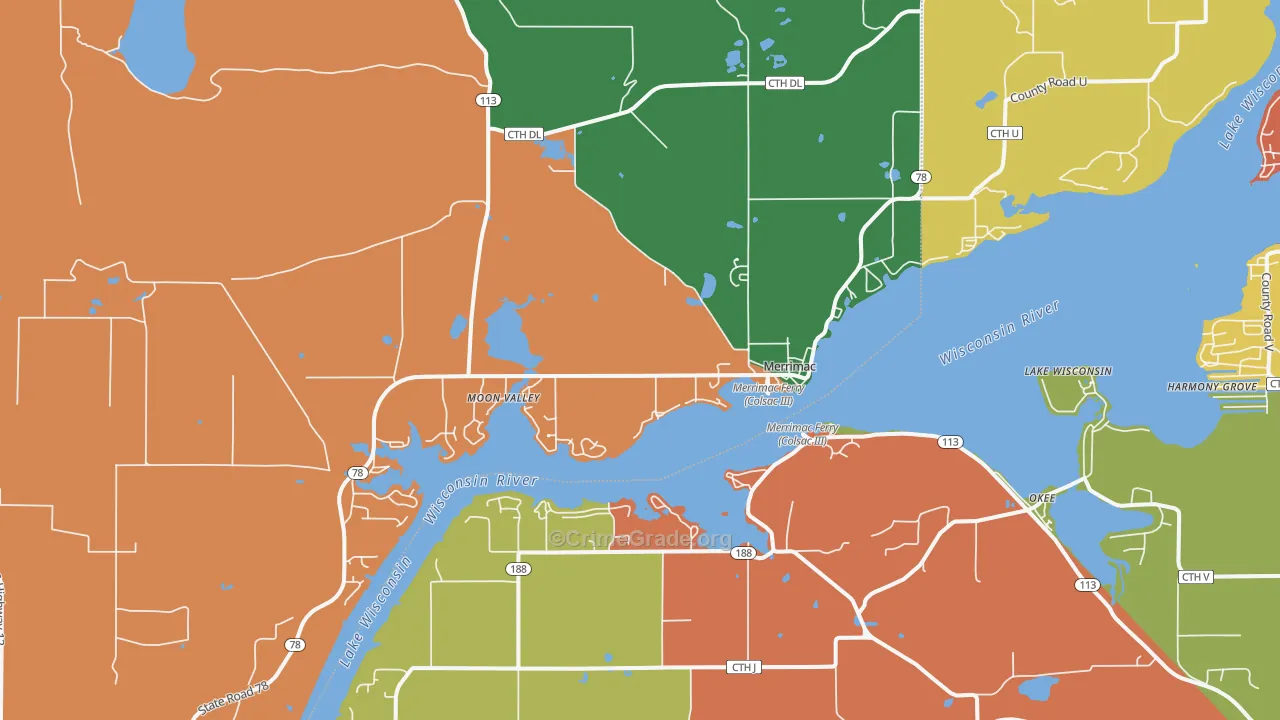 Merrimac, WI Map of Robbery Rates