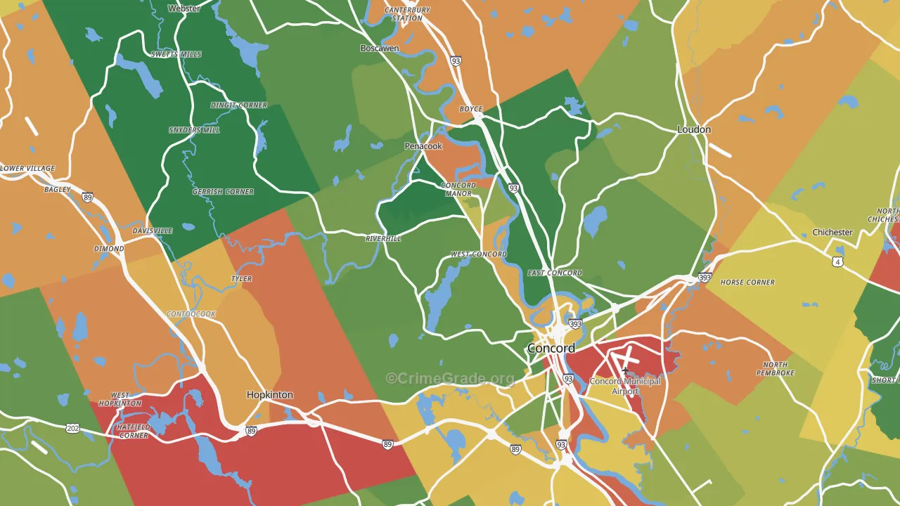Merrimack County, NH Map of Robbery Rates