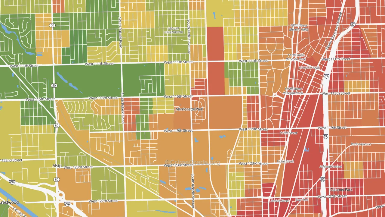 Merrionette Park, IL Map of Robbery Rates