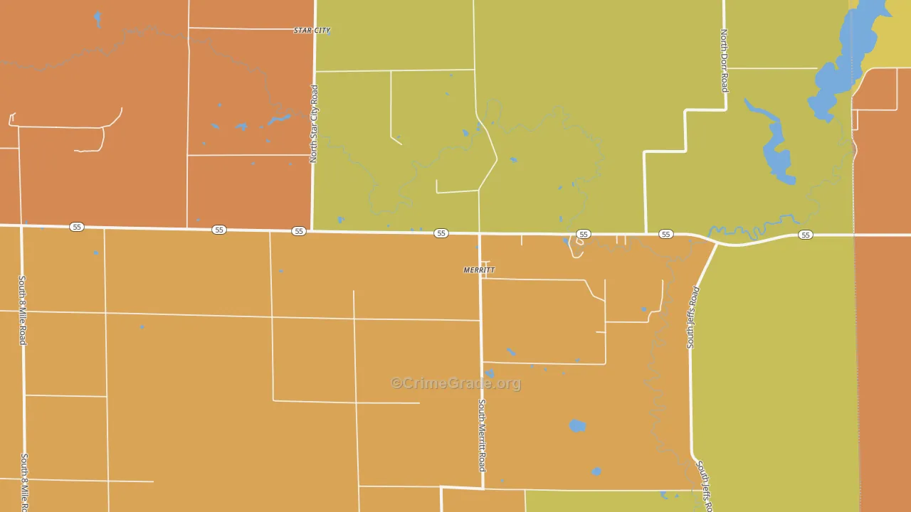 Merritt, MI Map of Robbery Rates