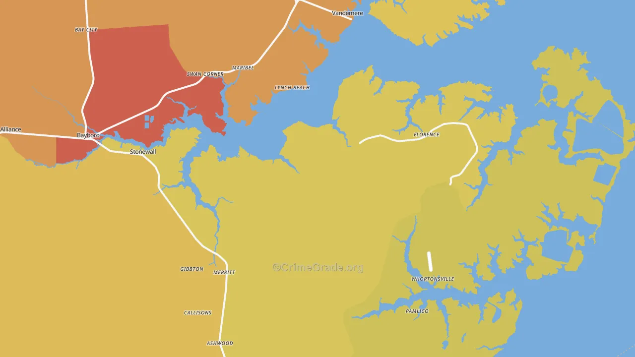 Merritt, NC Map of Robbery Rates