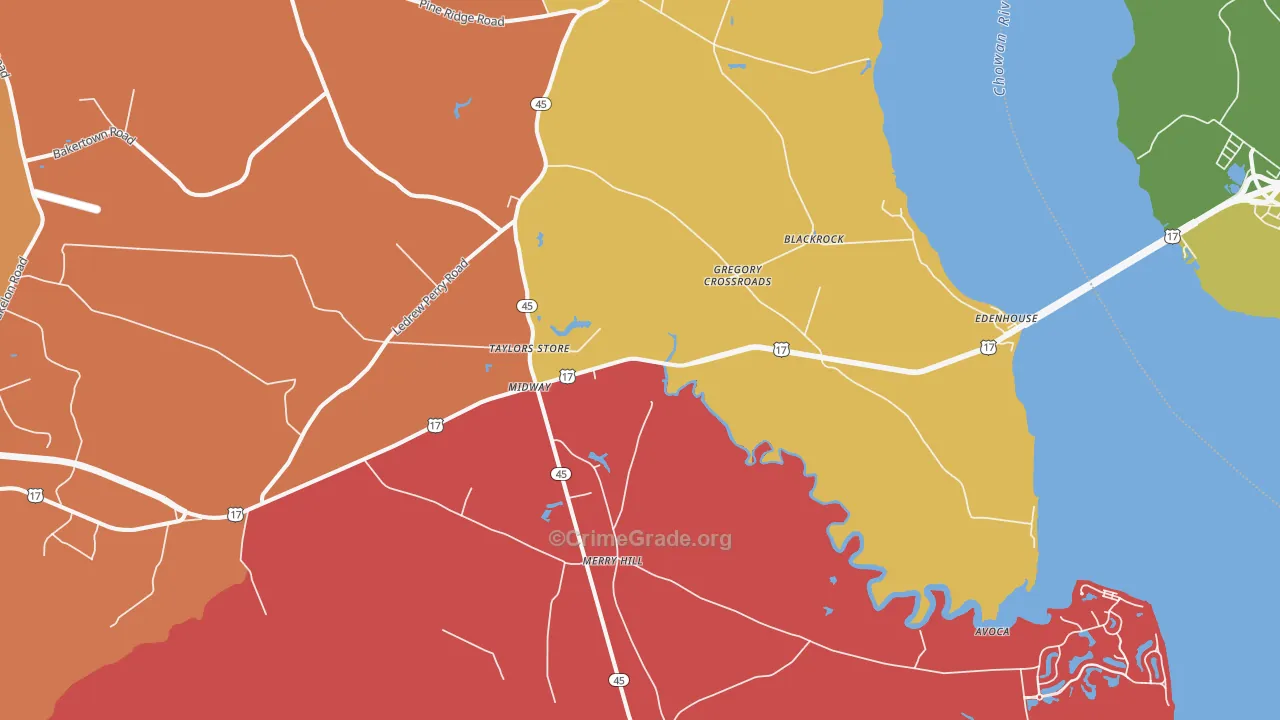 Merry Hill, NC Map of Robbery Rates