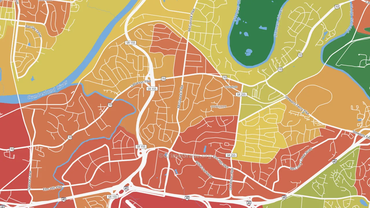 Merry Oaks, Nashville, TN Map of Robbery Rates