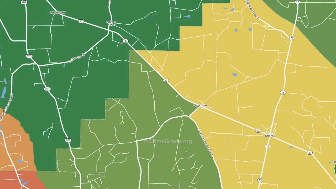 Mershon, GA Map of Robbery Rates