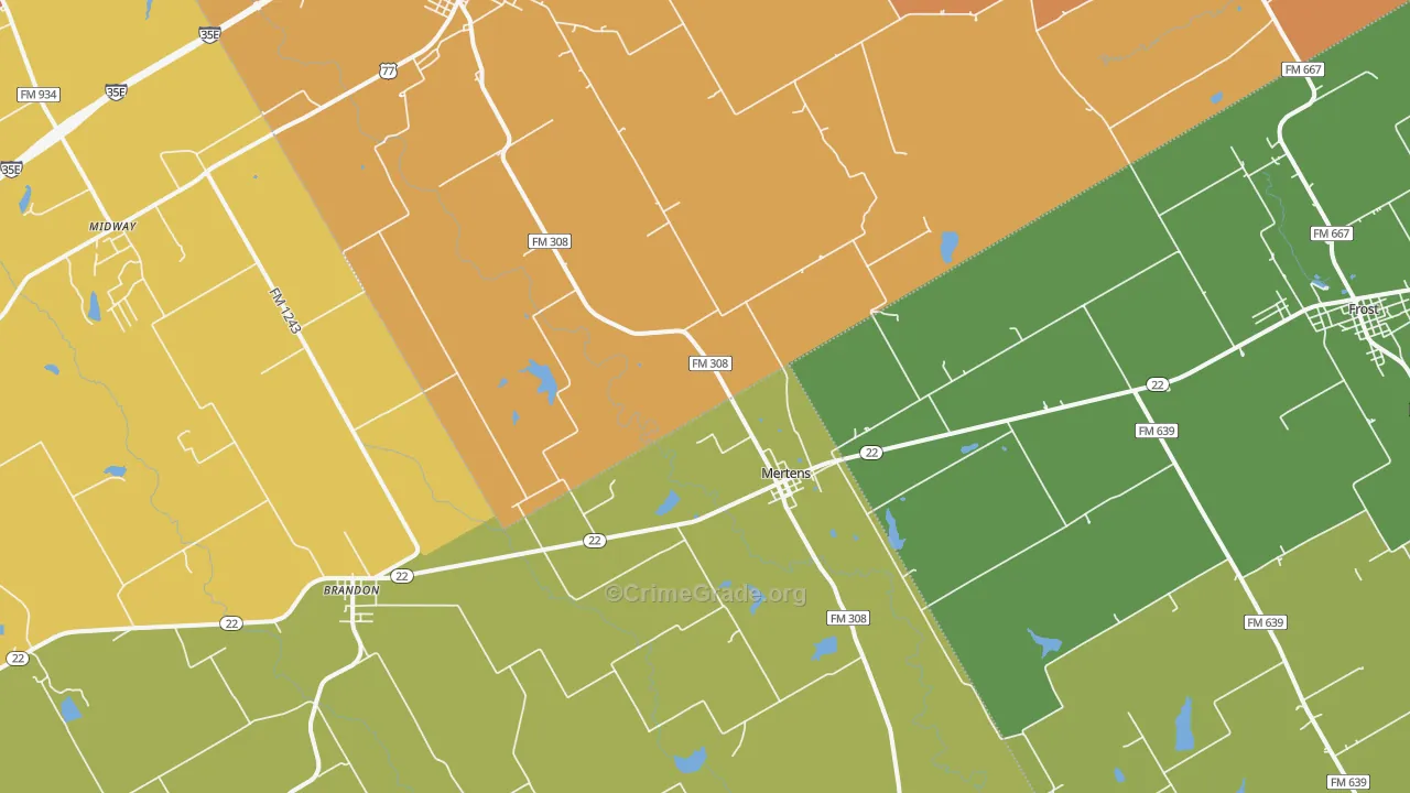 Mertens, TX Map of Robbery Rates