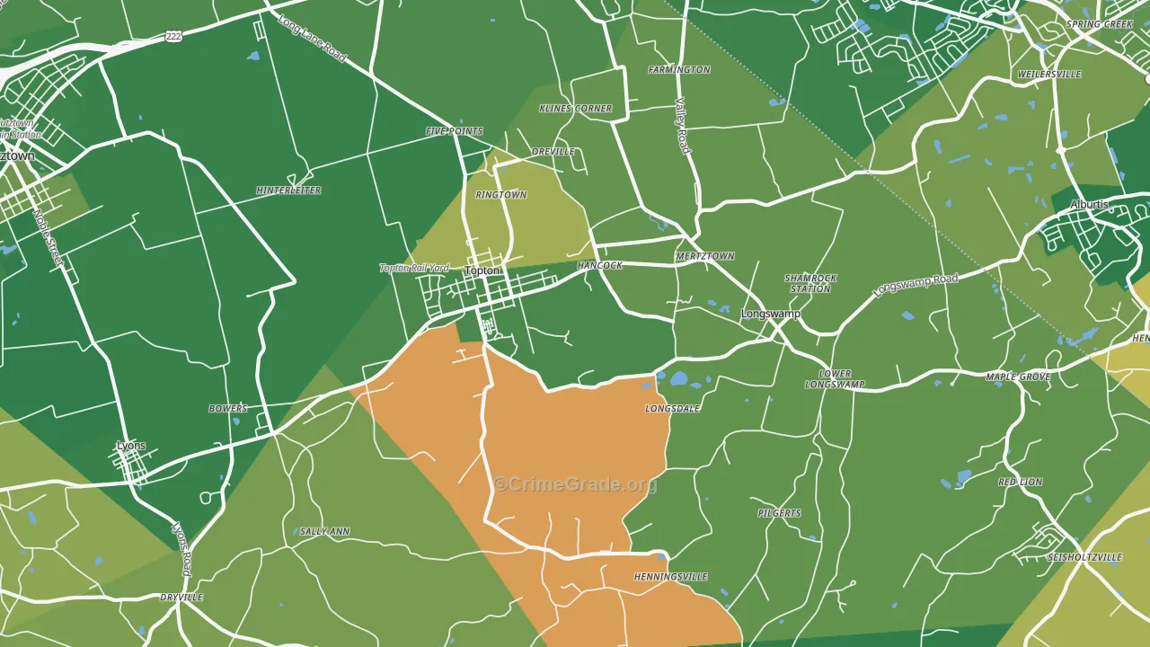Mertztown, PA Map of Robbery Rates