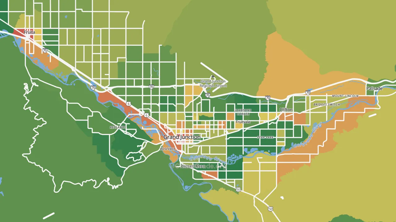 Mesa County, CO Map of Robbery Rates