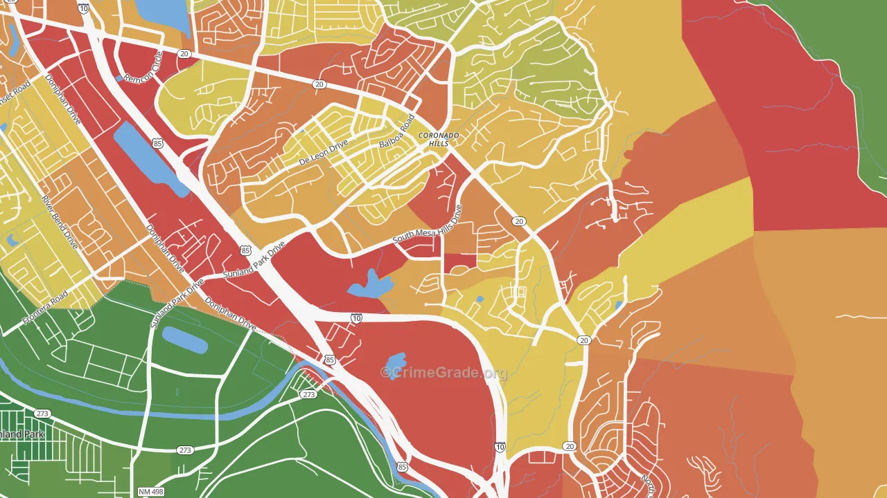 Mesa Hills, El Paso, TX Map of Robbery Rates