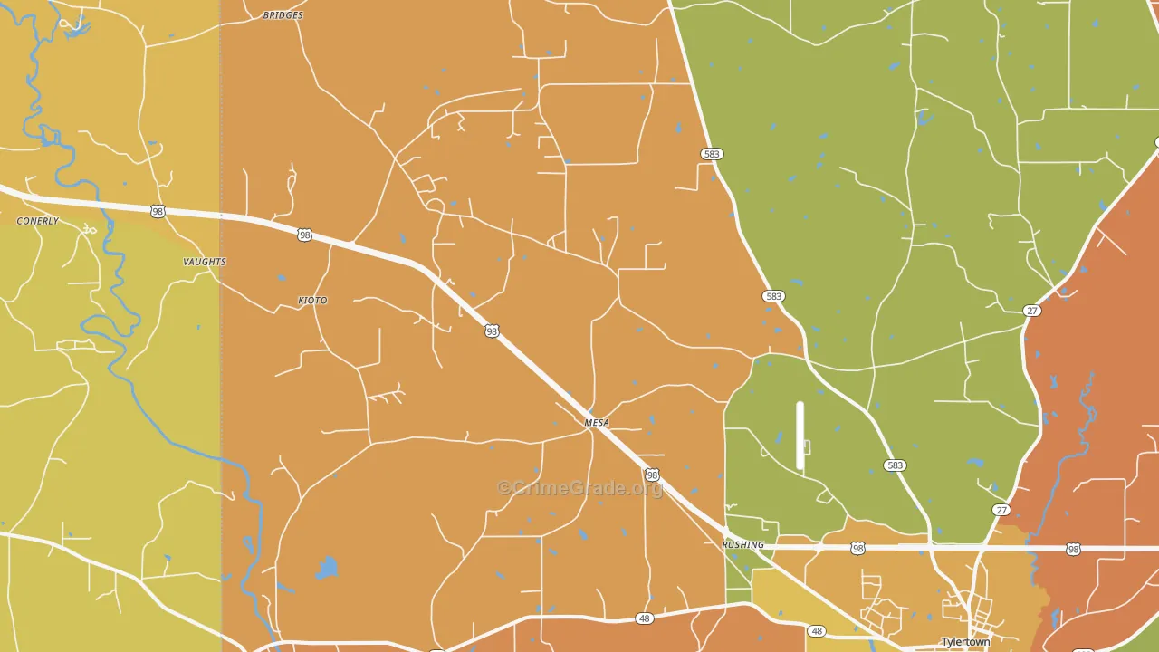 Mesa, MS Map of Robbery Rates