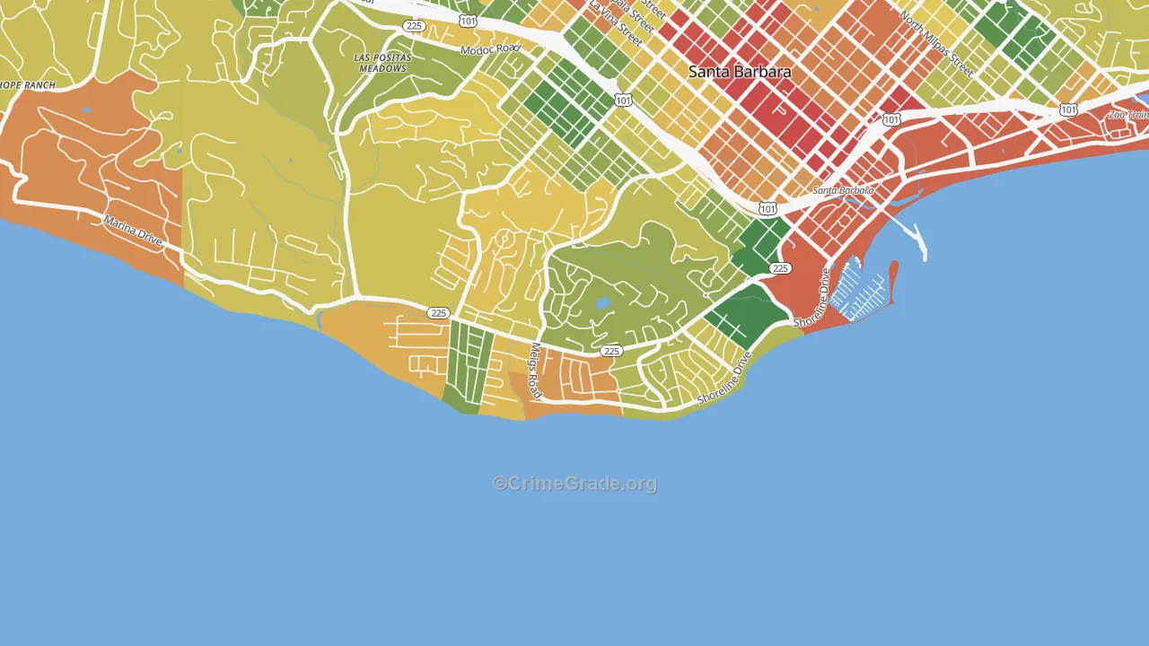 Mesa, Santa Barbara, CA Map of Robbery Rates