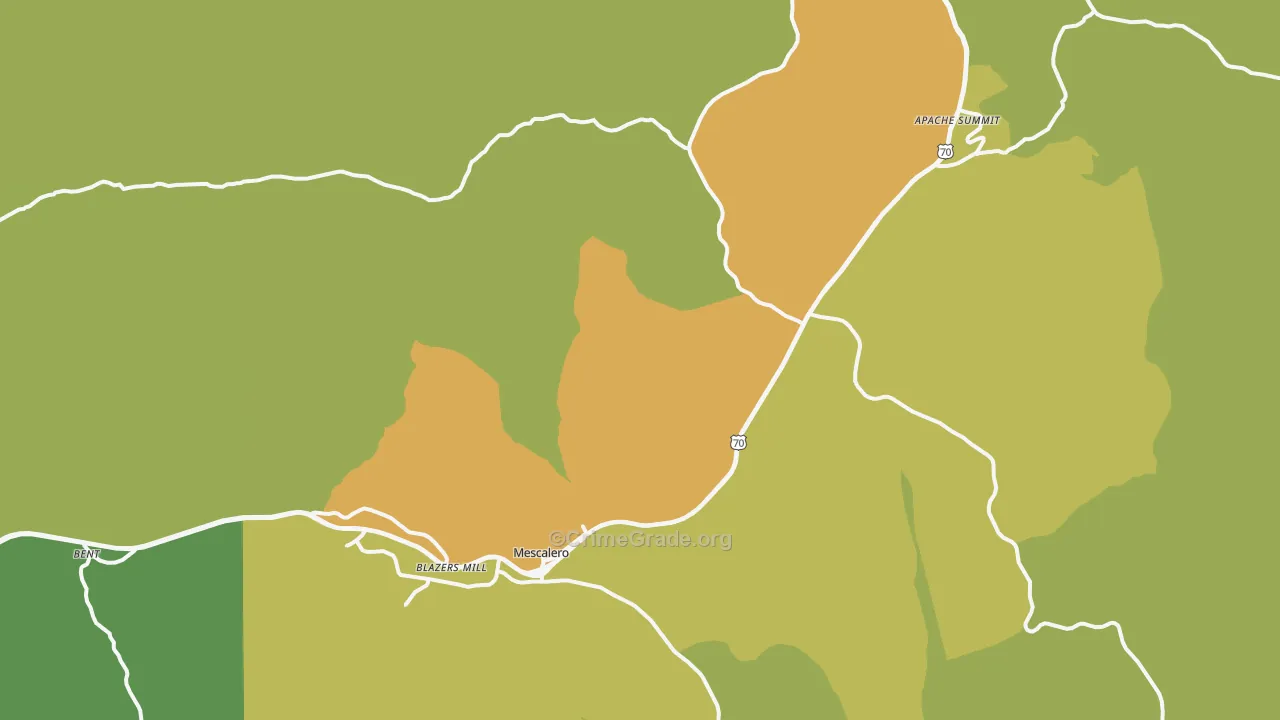 Mescalero, NM Map of Robbery Rates