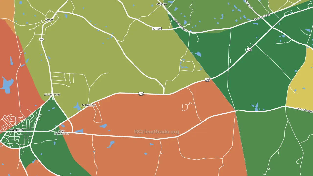 Mesena, GA Map of Robbery Rates