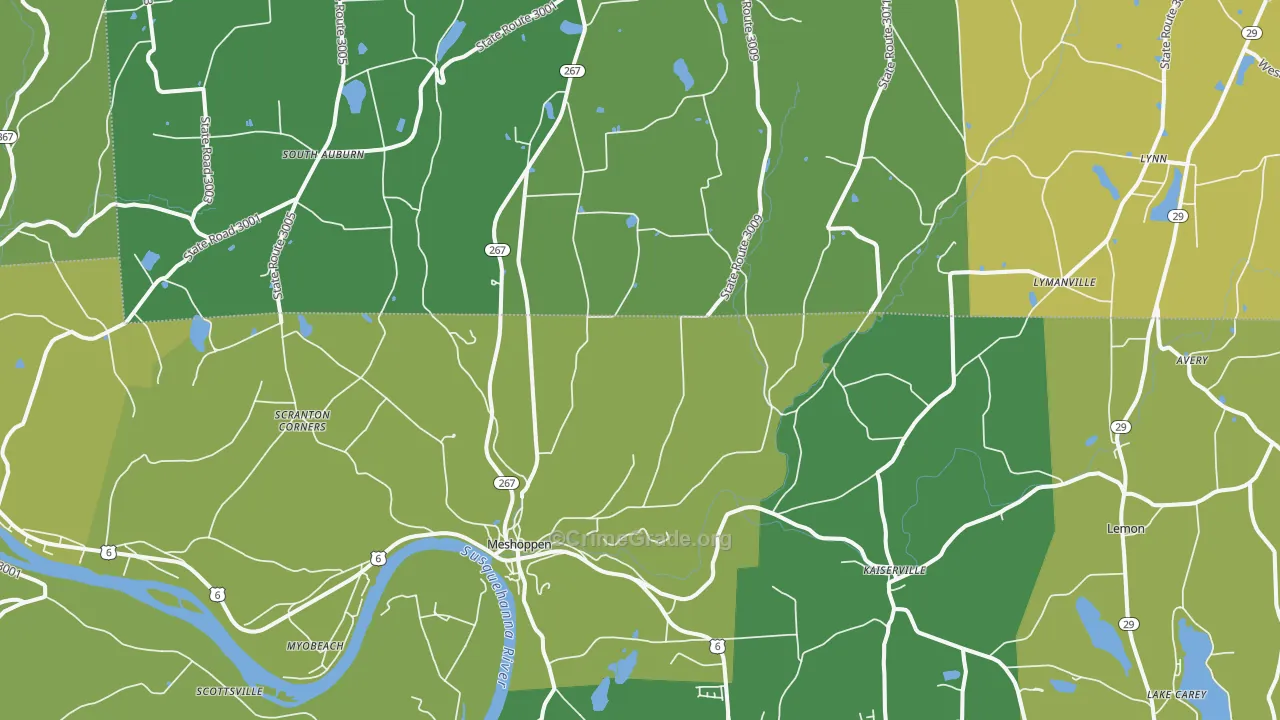 Meshoppen, PA Map of Robbery Rates