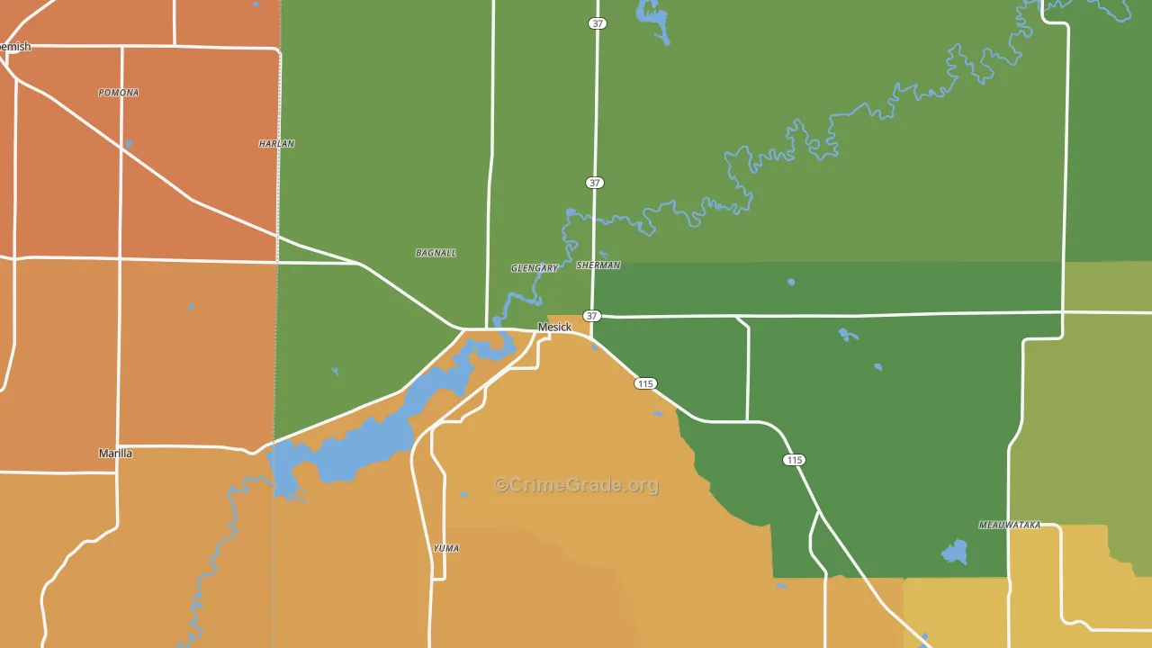 Mesick, MI Map of Robbery Rates