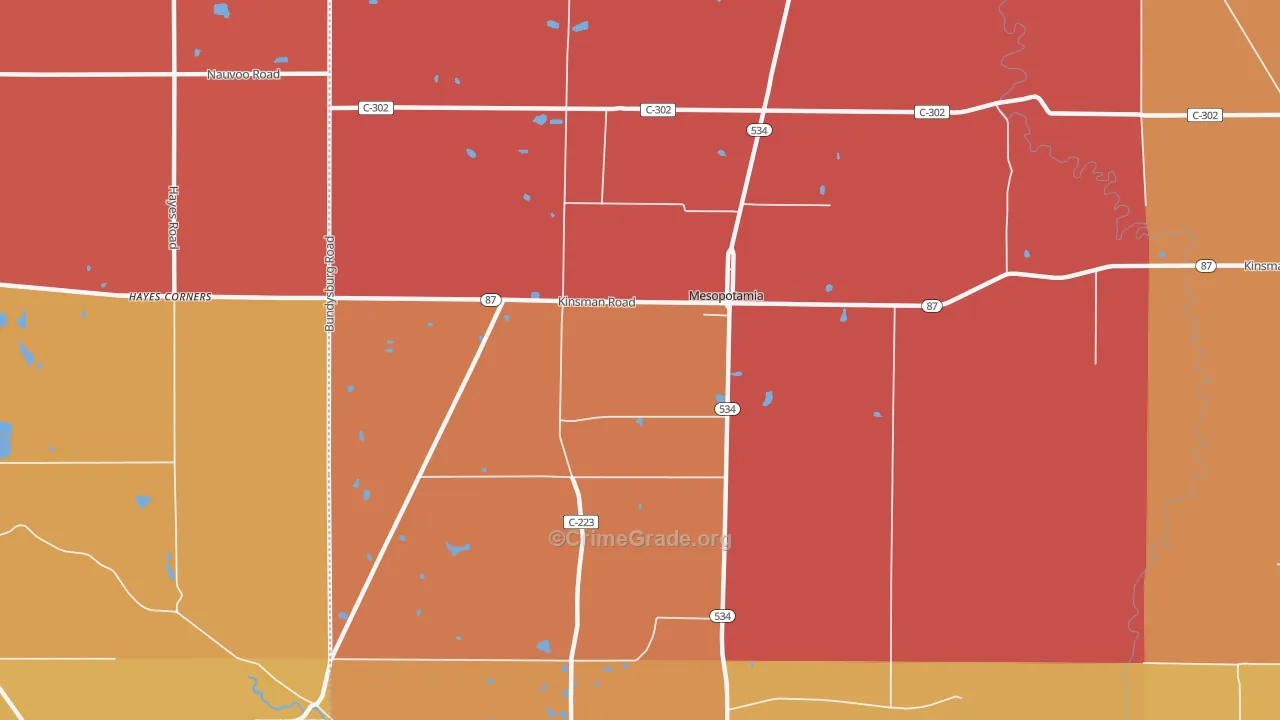 Mesopotamia, OH Map of Robbery Rates