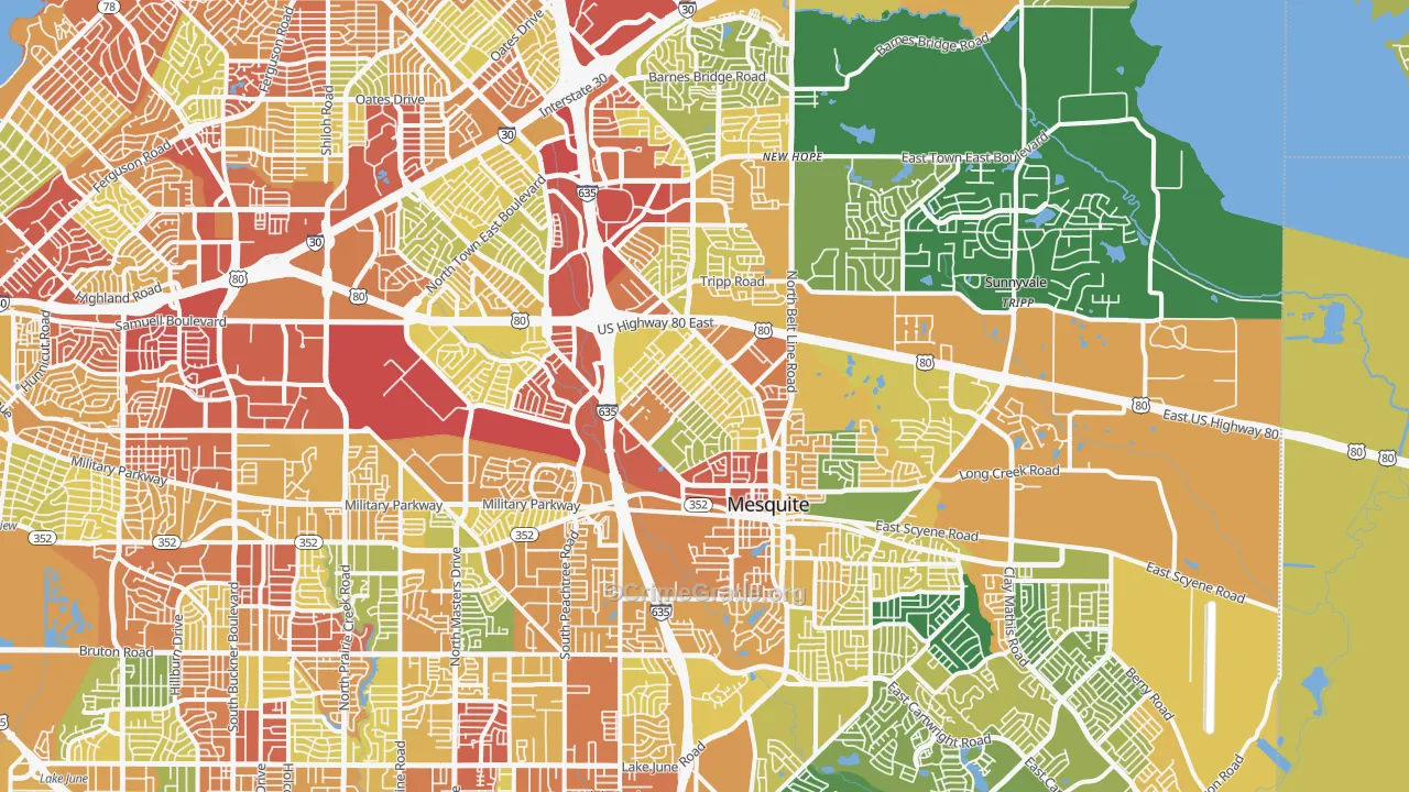 Mesquite, TX Map of Robbery Rates