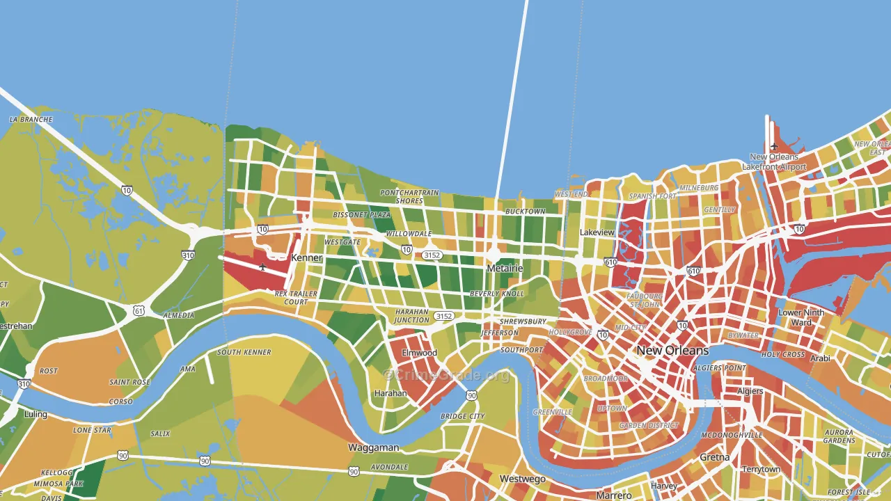 Metairie, LA Map of Robbery Rates