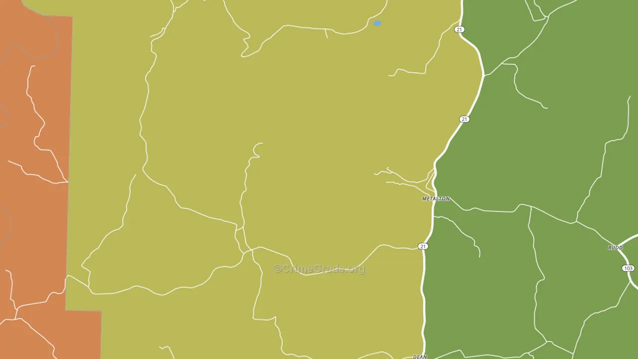Metalton, AR Map of Robbery Rates