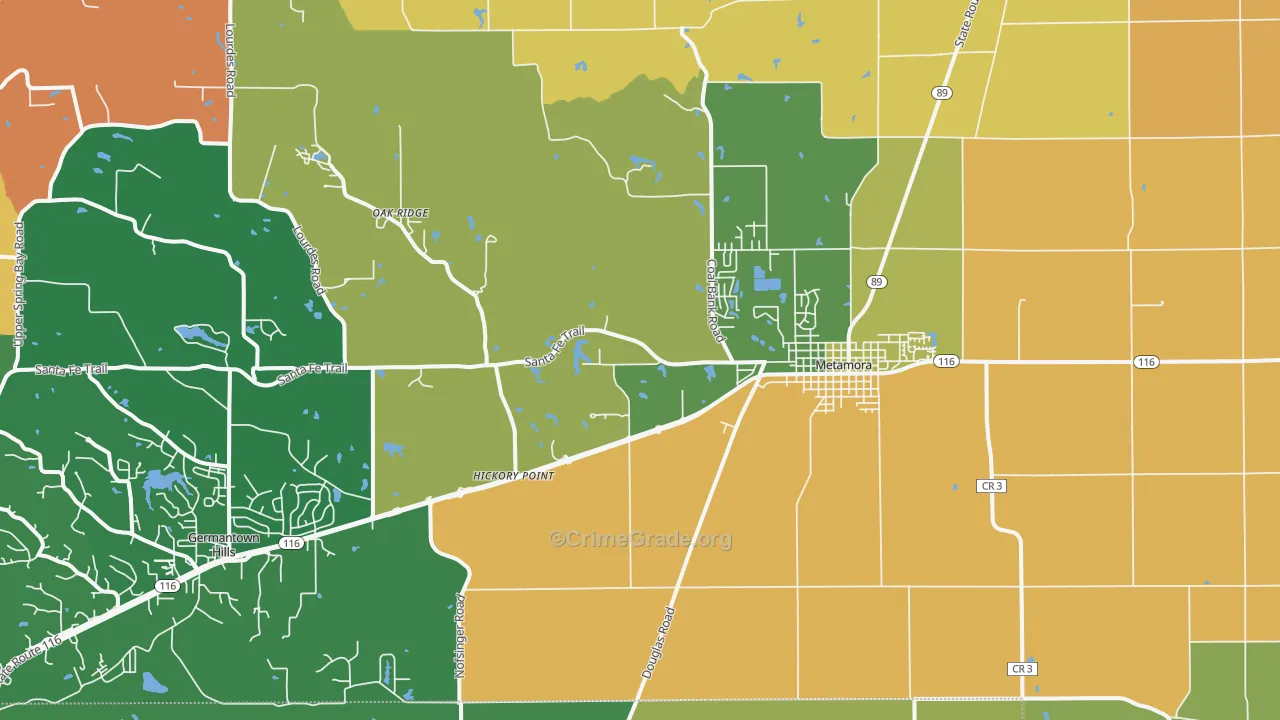 Metamora, IL Map of Robbery Rates